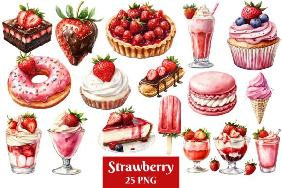 Download Watercolor Strawberry Desserts Clipart - Desserts Collection