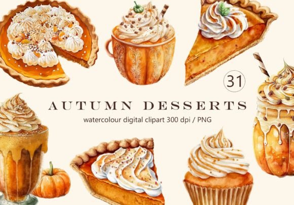 Download Autumn Desserts and Drinks Watercolor - Desserts Collection