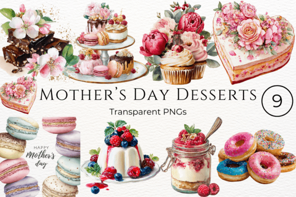 Download Mothers Day Desserts Watercolor Clipart - Desserts Collection
