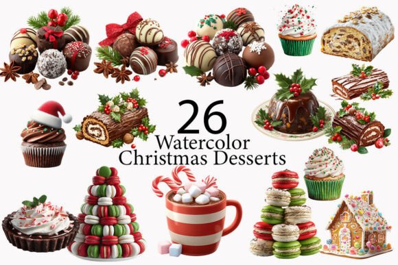 Download Christmas Desserts Watercolor Clipart  - Desserts Collection