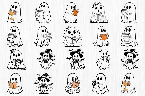 Download Ghost Reading Book Bundle, Halloween SVG - Svg Collection