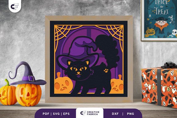 Download Halloween Witch Cat 3D Shadow Box SVG - Svg Collection