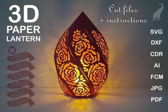 Download 3D Paper Lantern with Roses SVG Template - Svg Collection